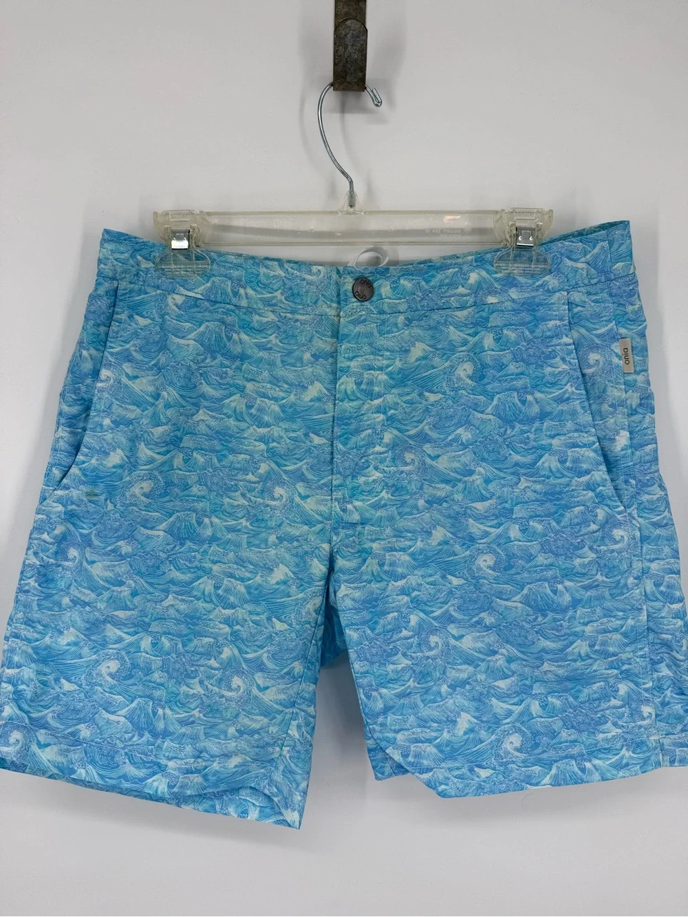 Onia Calder Men Swim Trunks Size 32 Blue Wave‎ Ocean Flat Front Hybrid Shorts